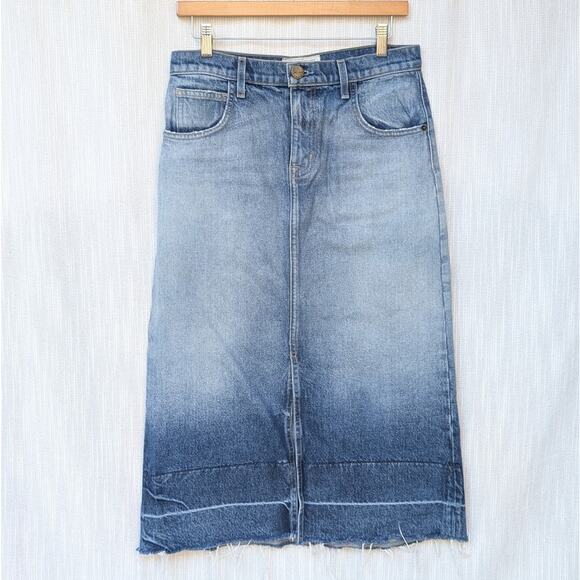 Current/Elliott The Slit Denim Ombre Straight Midi Raw Hem Skirt, size 27 - Picture 2 of 10